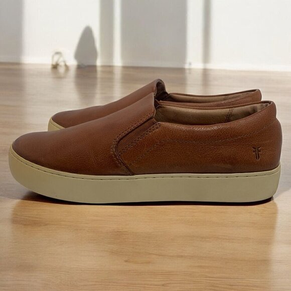 Frye Ivy Women's Slip-On Cognac Leather Low Top Sneakers Brown & White Size 9 - Picture 6 of 9